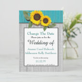 ラスティック ウェディング  サンフラワー ティール グレー ウッド チック セーブザデート (スタンド正面)