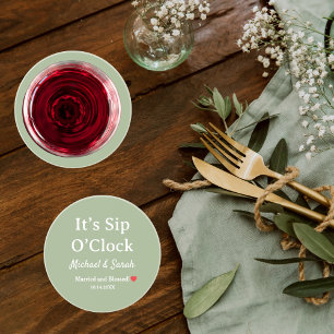 ラスティック ウェディング セージグリーン It's Sip O'Clock カスタムデザイン コースター
