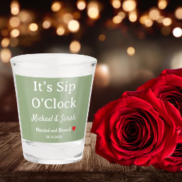 ラスティック ウェディング セージグリーン It's Sip O'Clock カスタムデザイン ショットグラス