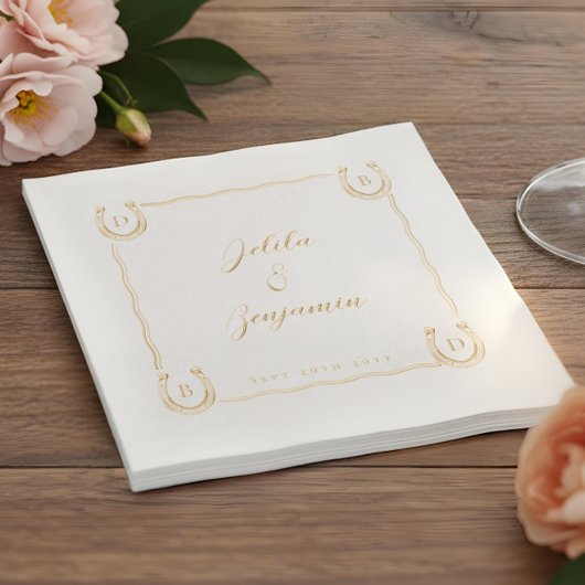 ラスティック ウエスタン ホースシュー 名前&イニシャル ウェディング 箔ナプキン