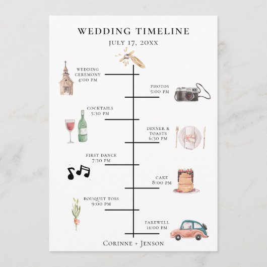 ラスティック ウォーターカラー ウェディング タイムライン プログラム (正面)