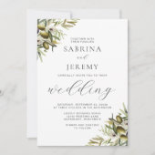 ラスティック ウォーターカラー オリーブ ブランチ フォト ウェディング 招待状 (正面)