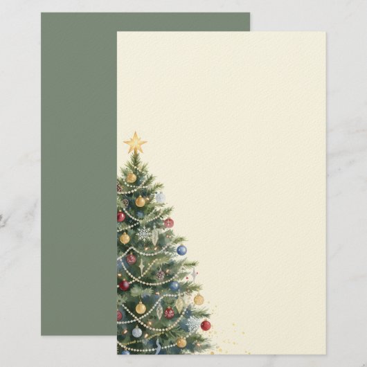 ラスティック ウォーターカラー クリスマスツリー クリスマス ホリデー 便箋 (正面/裏面)