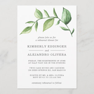 ラスティック ウォーターカラー グリーンスプリグ リハーサル ディナー 招待状