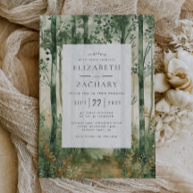 ラスティック ウォーターカラー グリーン ゴールド ウッドランド ウェディング