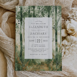 ラスティック ウォーターカラー グリーン ゴールド ウッドランド ウェディング 招待状