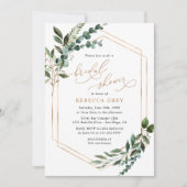 ラスティック ウォーターカラー グリーン ゴールド ブライダル シャワー 招待状 (正面)