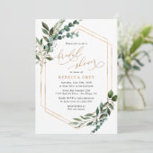 ラスティック ウォーターカラー グリーン ゴールド ブライダル シャワー 招待状 (スタンド正面)