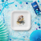 ラスティック ウォーターカラー スパロー カスタム ペーパープレート (パーティー)