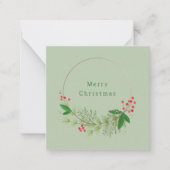 ラスティック ウォーターカラー ノルディック クリスマス グリーンのリース ノートカード (正面)