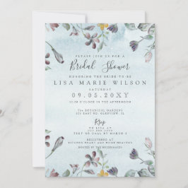 ラスティック ウォーターカラー フラワーダスティーブルー ブライダルシャワー 招待状