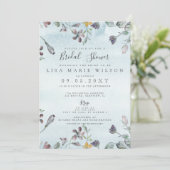 ラスティック ウォーターカラー フラワーダスティーブルー ブライダルシャワー 招待状 (スタンド正面)