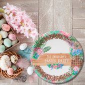 ラスティック ウォーターカラー フラワー リース 幸せなイースター ペーパープレート