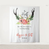 ラスティック ウォーターカラー フローラル ボヘミアンハント 終了 結婚式 タペストリー (正面)