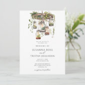 ラスティック ウォーターカラー フローラル メイソンジャー ライト ウェディング 招待状 (スタンド正面)