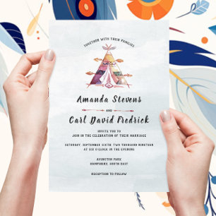 ラスティック ウォーターカラー ボヘミアンティピー テント ウェディング 招待状