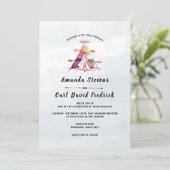 ラスティック ウォーターカラー ボヘミアンティピー テント ウェディング 招待状 (スタンド正面)