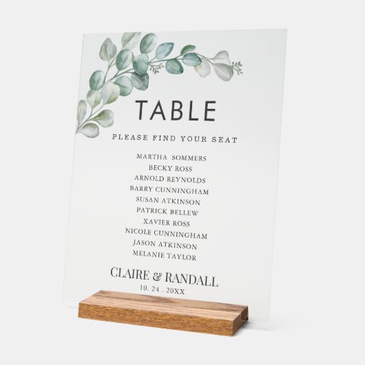 ラスティック ウォーターカラー ユーカリ グリーン ウェディング アクリルサイン (傾斜)