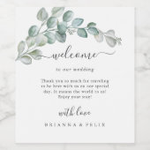 ラスティック ウォーターカラー ユーカリ グリーン ウェディング ワインラベル (シングルラベル)