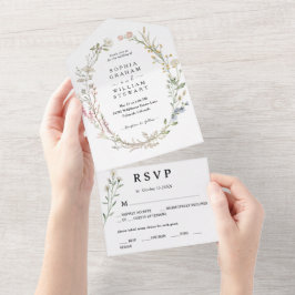 ラスティック ウォーターカラー ワイルドフラワー テーマの春のウェディング オールインワン招待状