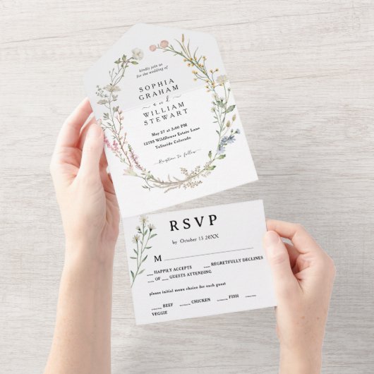 ラスティック ウォーターカラー ワイルドフラワー テーマの春のウェディング オールインワン招待状 (貼ってはがせる)