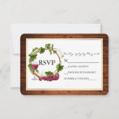 ラスティック ウォーターカラー ワインボトル ウッドリース 結婚式 出欠カード (正面)