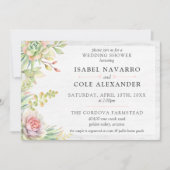 ラスティック・ウォーターカラー・多肉植物カップル・ウェディングシャワー 招待状 (正面)