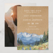 ラスティック ウォーターカラー 山の花の写真 ウェディング セーブザデート (正面/裏面)