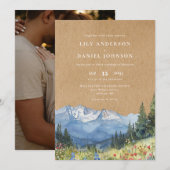 ラスティック ウォーターカラー 山の花の写真 ウェディング 招待状 (正面/裏面)