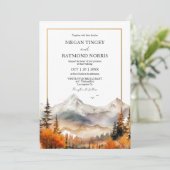 ラスティック ウォーターカラー 秋の山の結婚式 招待状 (スタンド正面)