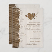 ラスティック ウッドグレイン フローラルレース ハーツ ウェディング RSVP (正面/裏面)