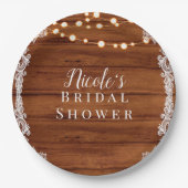 ラスティック ウッドレース & ストリング ライト ウェディング ブライズ ペーパープレート (正面)