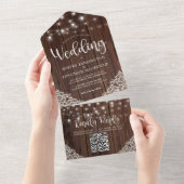 ラスティック ウッドレース ストリング ライト ウェディング QR コード オールインワン招待状 (貼ってはがせる)