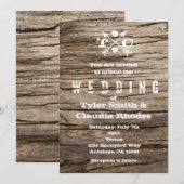 ラスティック ウッド アローズ & ハーツ ウェディング インビテーション (正面/裏面)