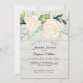 ラスティック ウッド ウォーターカラー アイボリー ローズ カップル シャワー 招待状 (正面)