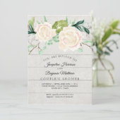 ラスティック ウッド ウォーターカラー アイボリー ローズ カップル シャワー 招待状 (スタンド正面)