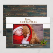 ラスティック ウッド クリスマス パイン ホリデー フォト カード (正面/裏面)