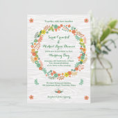 ラスティック ウッド グレイン フローラル リース ウェディング 招待状 (スタンド正面)