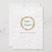 ラスティック ウッド グレイン フローラル リース ウェディング 招待状 (裏面)