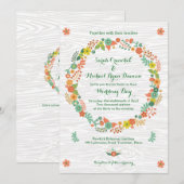 ラスティック ウッド グレイン フローラル リース ウェディング 招待状 (正面/裏面)