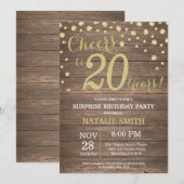 ラスティック ウッド ゴールド サプライズ 20歳の誕生日 ダイヤモンド 招待状 (正面/裏面)