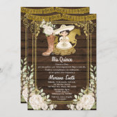 ラスティック ウッド ゴールド メキシカン チャロ ミス キンセ 招待状 (正面/裏面)