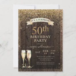 ラスティック ウッド サプライズ 50周年 ゴールド グリッター 誕生日 招待状