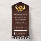 ラスティック ウッド サンフラワー ゴールド 鹿の角 ウェディング オールインワン招待状 (内側)