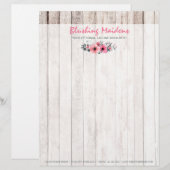 ラスティック ウッド シャビー シック ピンク ローズ アネモネ フラワーズ レターヘッド (正面/裏面)