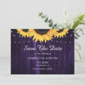 ラスティック ウッド ストリング ライト アイリス色と黄色のひまわり 結婚式 セーブザデート (スタンド正面)