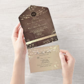 ラスティック ウッド ストリング ライト ウェディング オールインワン招待状 (貼ってはがせる)