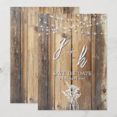 ラスティック ウッド ストリング ライト メイソンジャー セーブ・ザ・デート (正面/裏面)