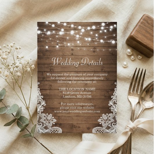 ラスティック ウッド ツインクル ライト レース ウェディング ディテール エンクロージャーカード