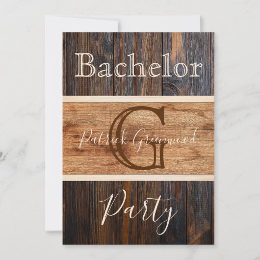 ラスティック ウッド トーン モノグラム ストライプ バチェラーパーティー 招待状 (正面)